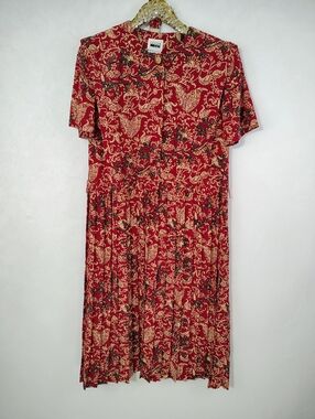 Vintage 80s Leslie Fay Women's Red Floral Midi Dress Sz 14 Secretary Volup Plus
